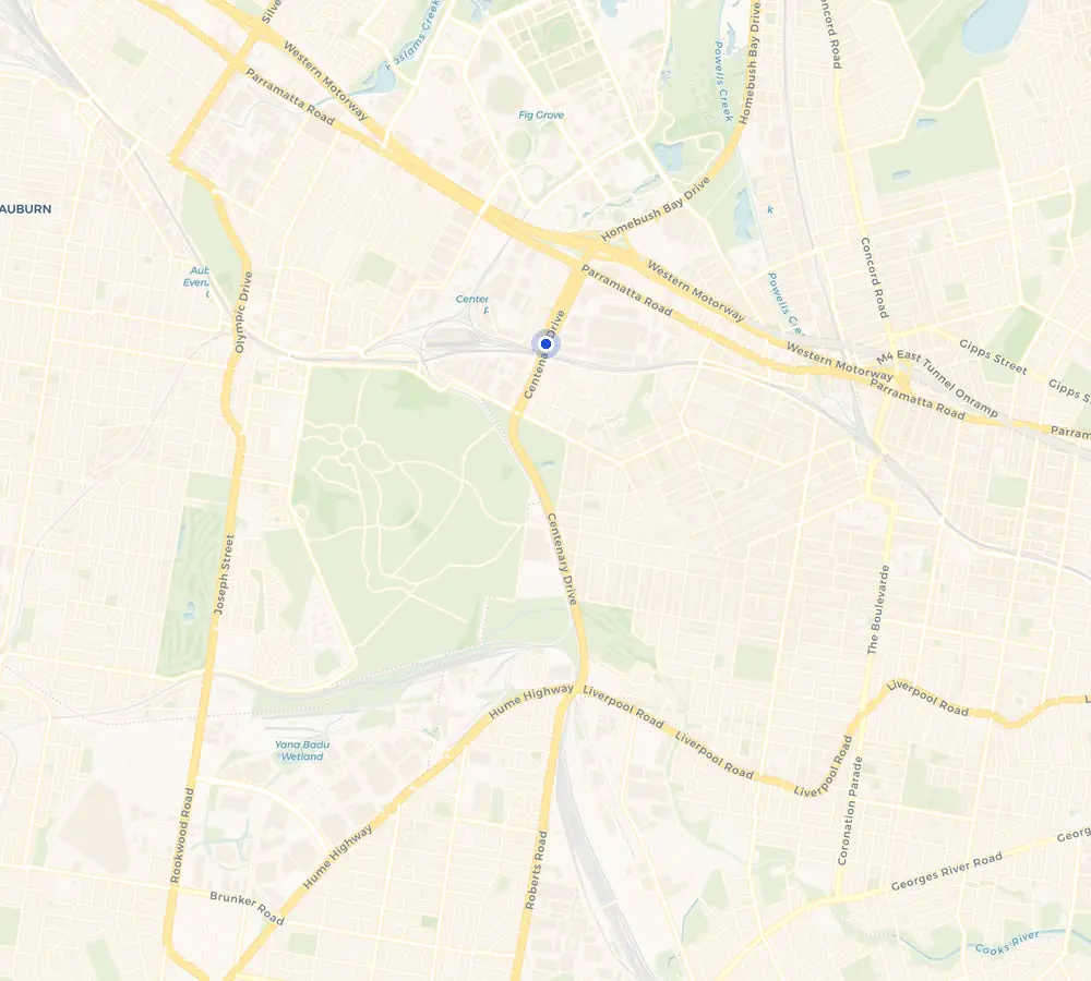 Map of the Homebush West service area and the surrounding Inner West, showing Homebush West and the nearby streets we cover.