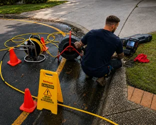 Plumber checking a blocked drain on a Homebush West job